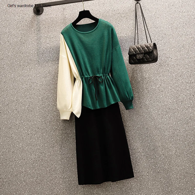 

Large size women's sister autumn winter clothing 2020 new women's sister aging dress sweater two-piece suit