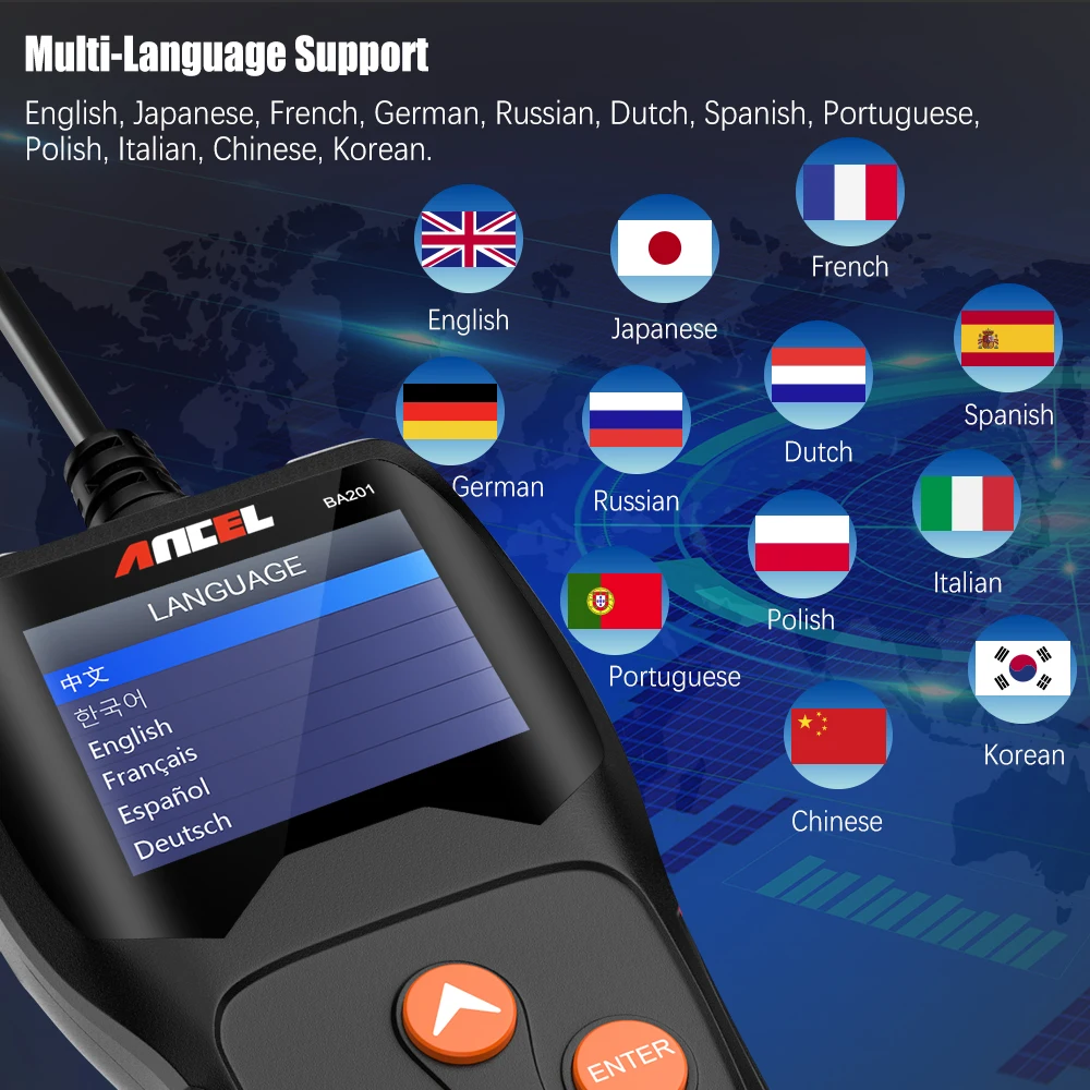 Ancel BA201 тестер цепи автомобиля 12V Батарея анализировать 100 для 2000CCA тест здоровья