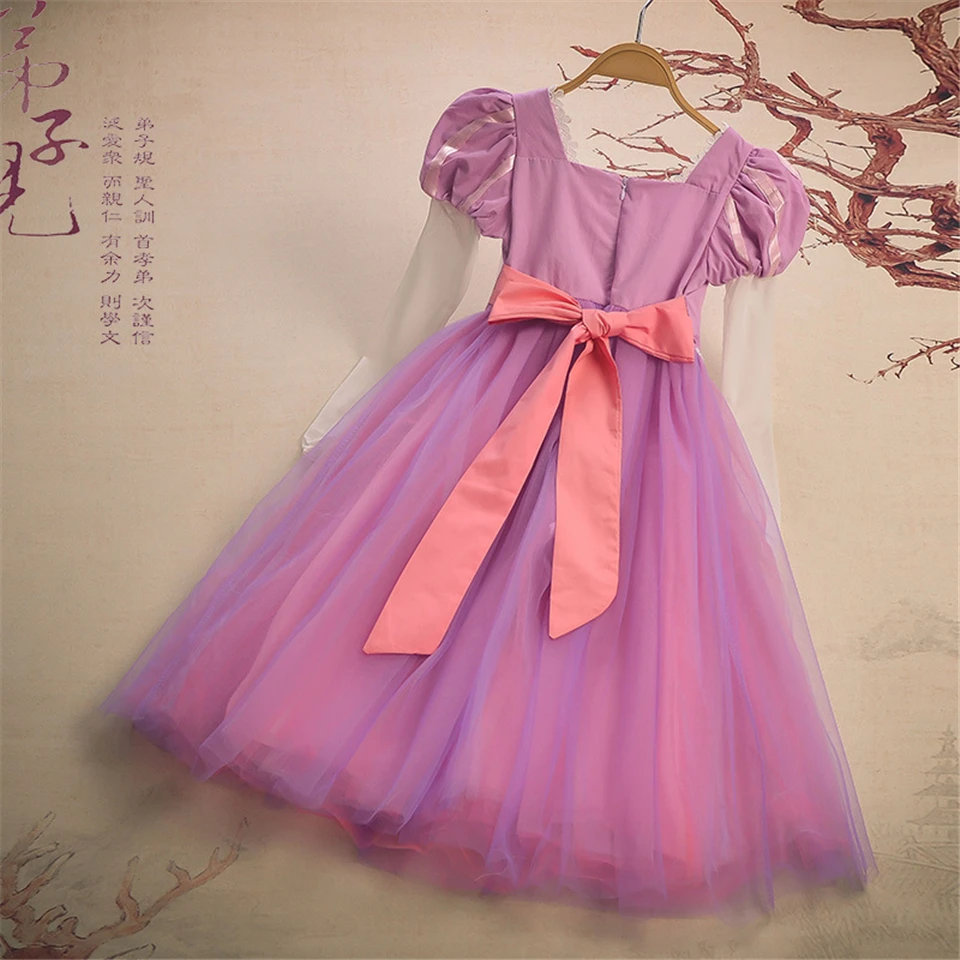 Летнее платье принцессы Рапунцель с цветочным рисунком для девочек на день