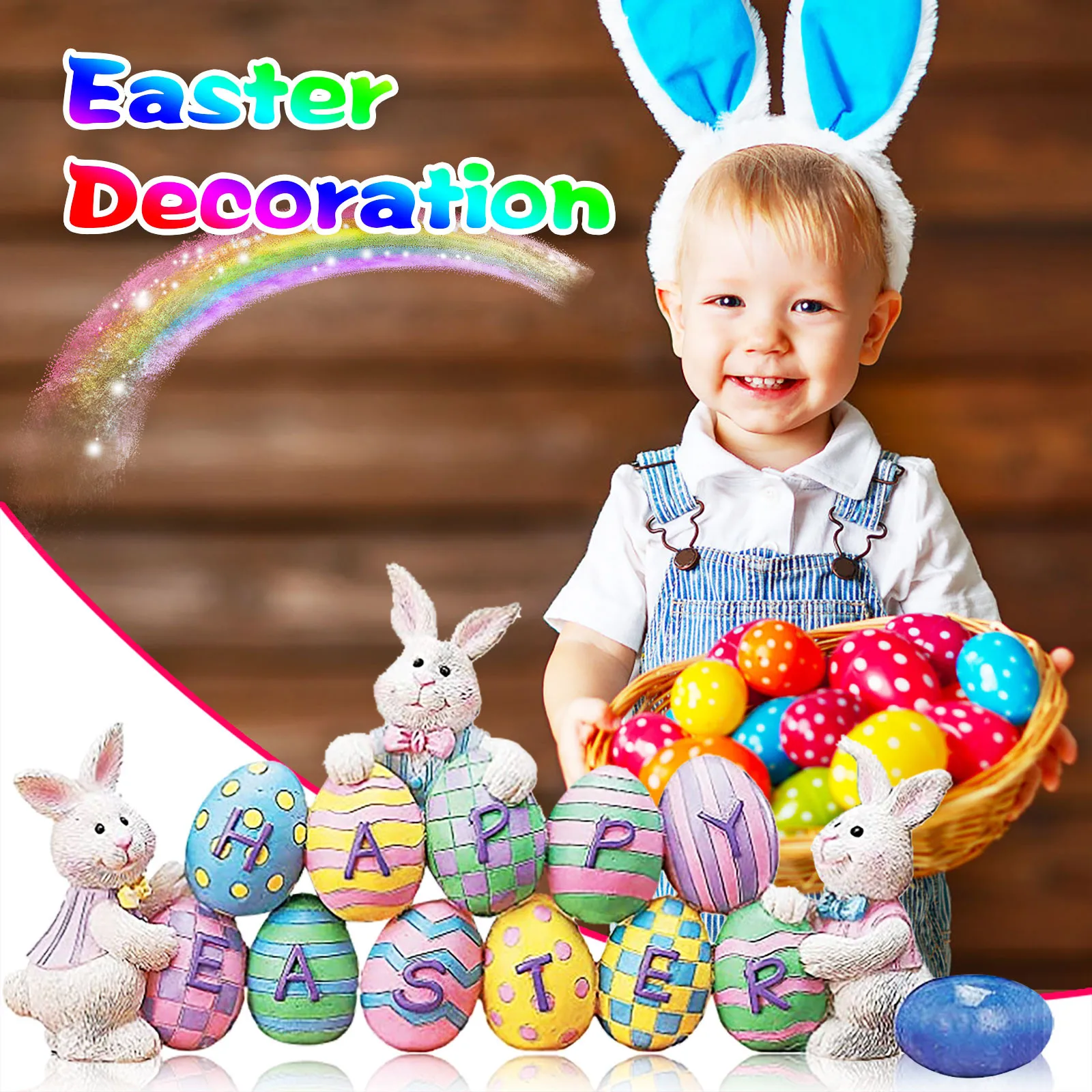 

Happy Easter Bunny Colorful Egg Ornaments Rabbit & Eggs Colorful Table Top Home Decoration Resin Ornaments ozdoby do pokoju 2021