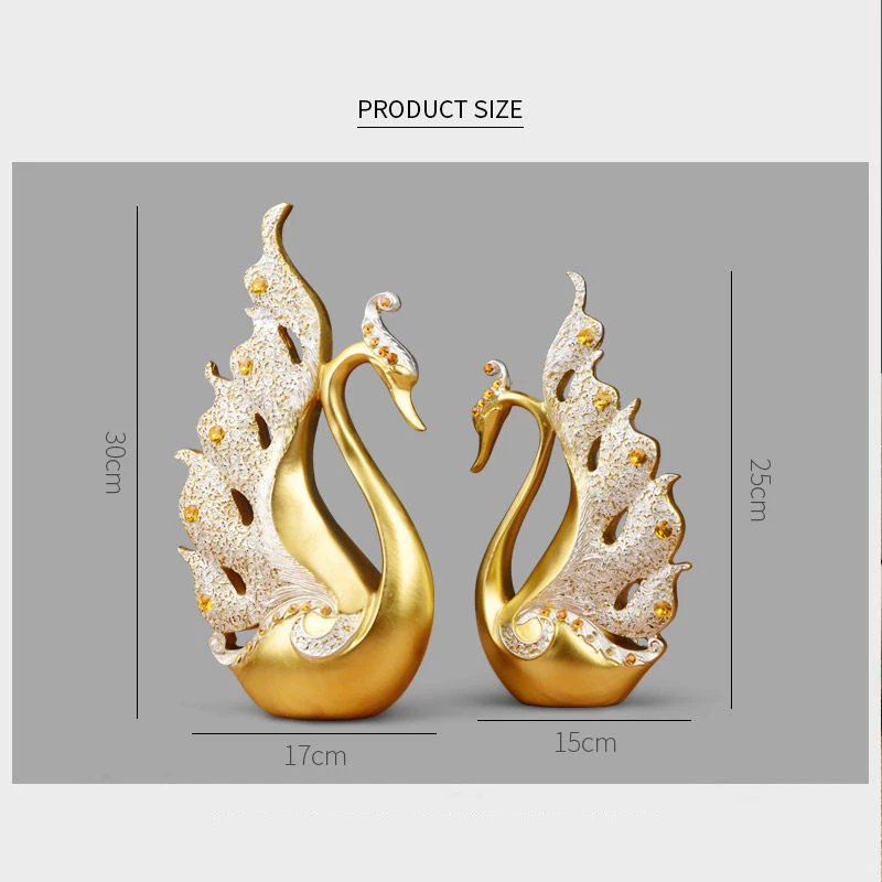 

European Resin Gold Swan Couple Decoration Home Livingroom Table Figurines Crafts Hotel Office Desktop Furnishings Ornaments Art