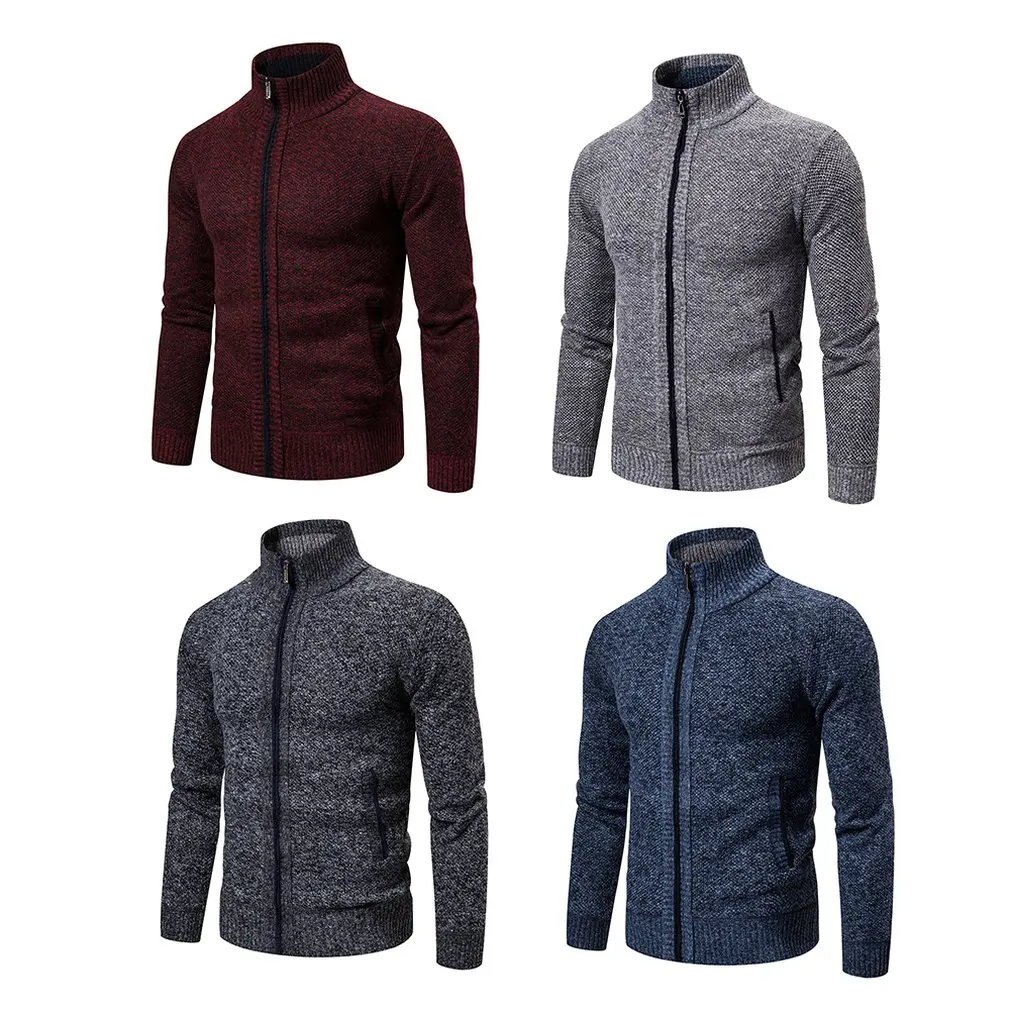 

2021 Autumn Winter Men's Sweater Coat Faux Fur Wool Sweater Jackets Men Zipper Knitted Thick Coat Warm Casual Knitwear Cardigan