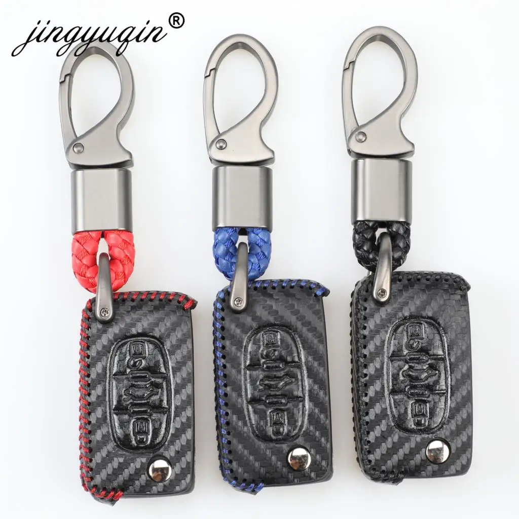 3 кнопки флип чехол для ключей автомобиля кожаный Fob Защита Peugeot 407 307 308 607 Citroen C4 C5