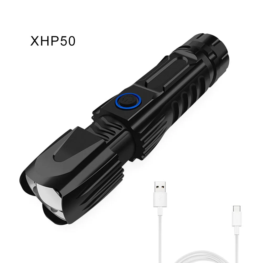 Multifunction LED Flashlight USB Rechargeable Zoomable Torch Light Power Display Safety Hammer for Outdoor Camping Fishing MCK |