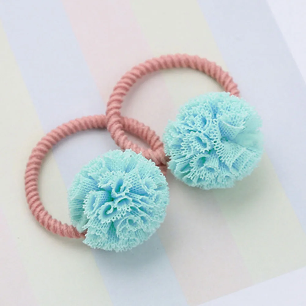 blue 2pcs 2/4 шт., милые резинки для волос с помпонами для маленьких девочек, детские резинки для волос, головные уборы для детей, аксессуары для волос, подарок - Цвет: blue 2pcs