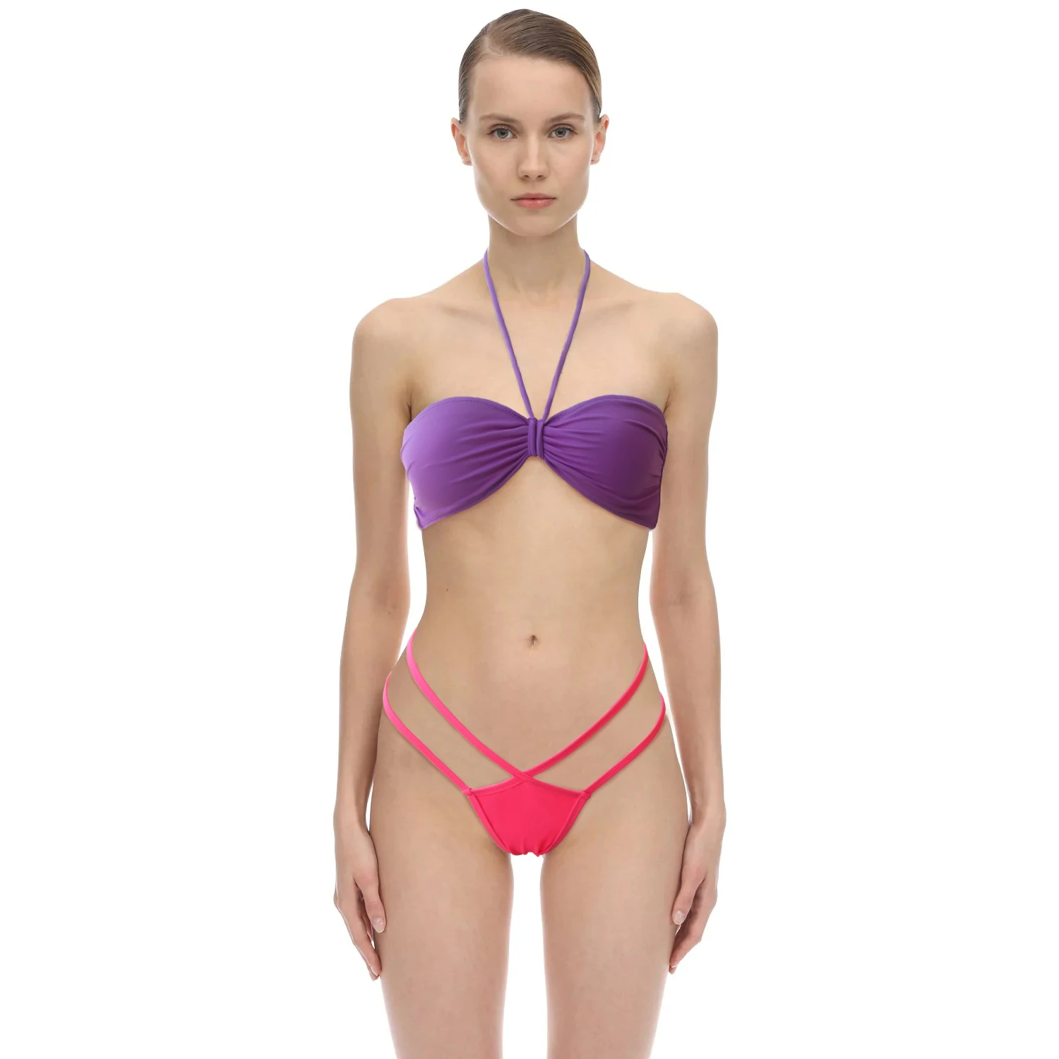 Summer Women Bikini Sets Purple Two-Piece Swimsuit Sexy Off the Shoulder Swimwear Biquini girl High Waist bikinis Swimsuit