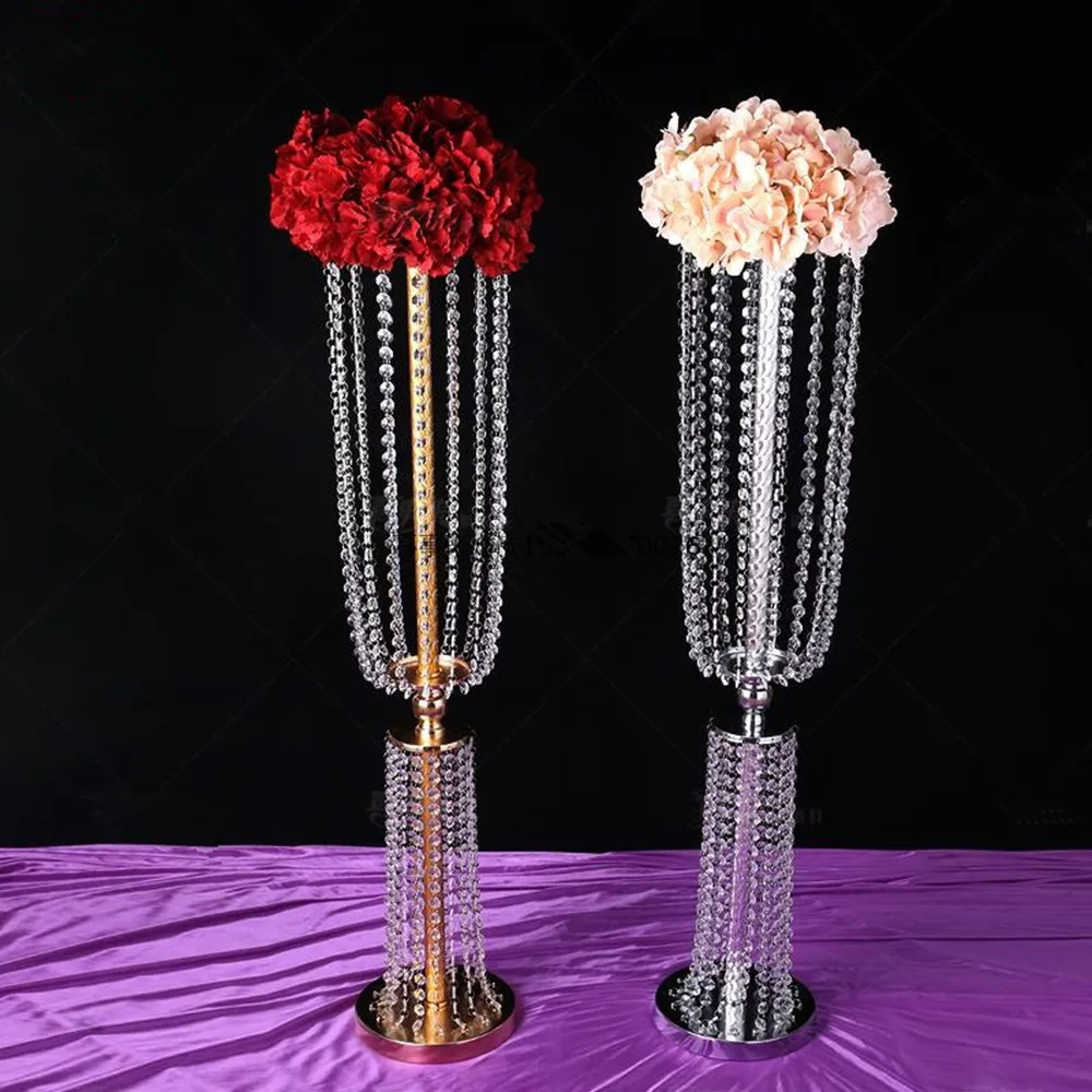 

60cm-100cm Tall Acrylic Crystal Flower Vase Rack Candlestick gold sliver Wedding Table Centerpiece Event Road Lead Candle Stands