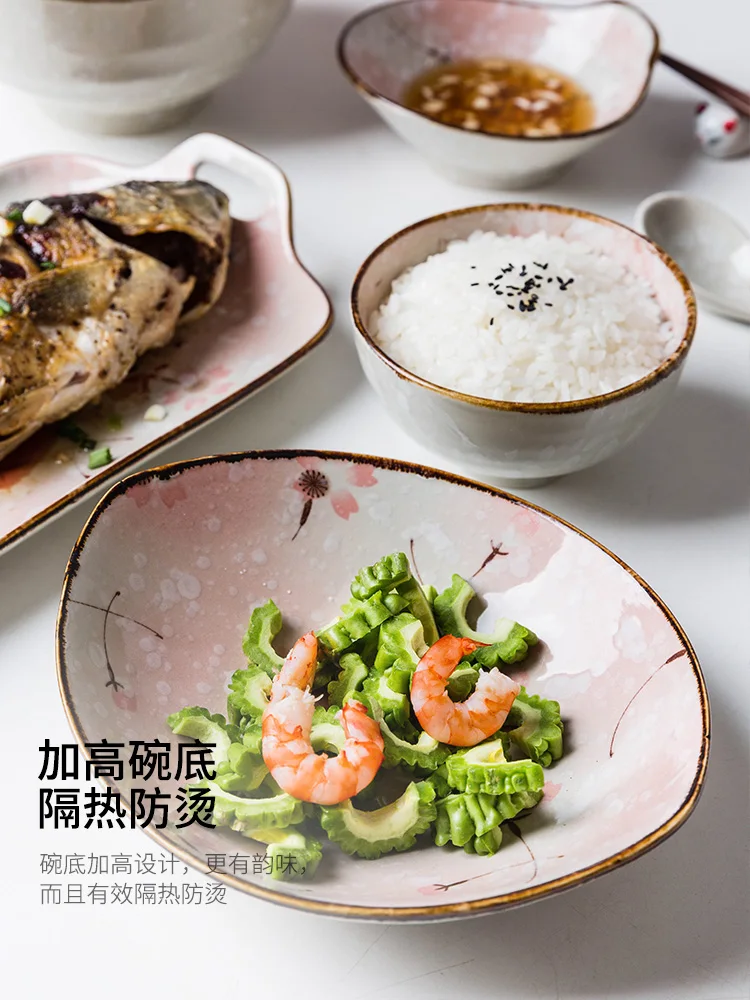 

Vintage Pink Dinner Plates Ceramic Japanese Unique Set Dinner Plates Creative Flower Pratos De Jantar Eating Utensils EI50TZ