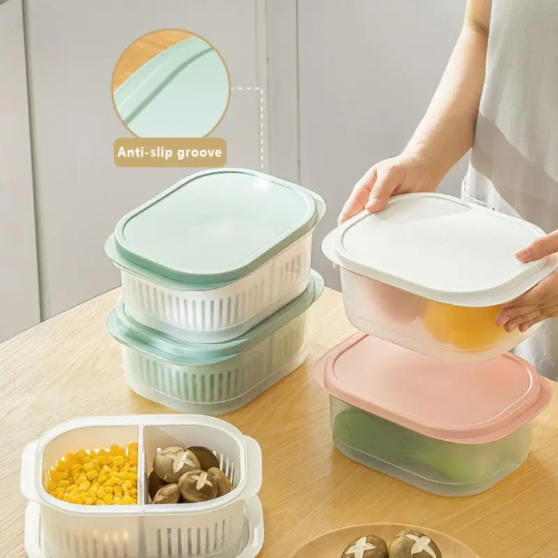 

Refrigerator Storage Box Fruit Sealed Fresh Boxes Fresh Vegetables Drain Basket Storage Bins With Lid For Kitchen Utensils Organ