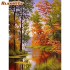 Набор для рисования по номерам на холсте Осеннее дерево и река, 50x65 см