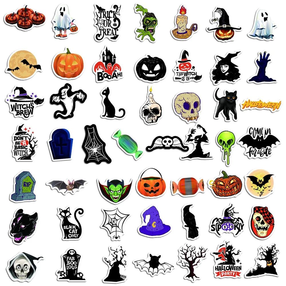 Pegatina impermeable para decoraci&oacute;n de grafiti de Halloween, pegatina para maleta, guitarra, color blanco y negro, novedad de 2021, venta al por mayor-4