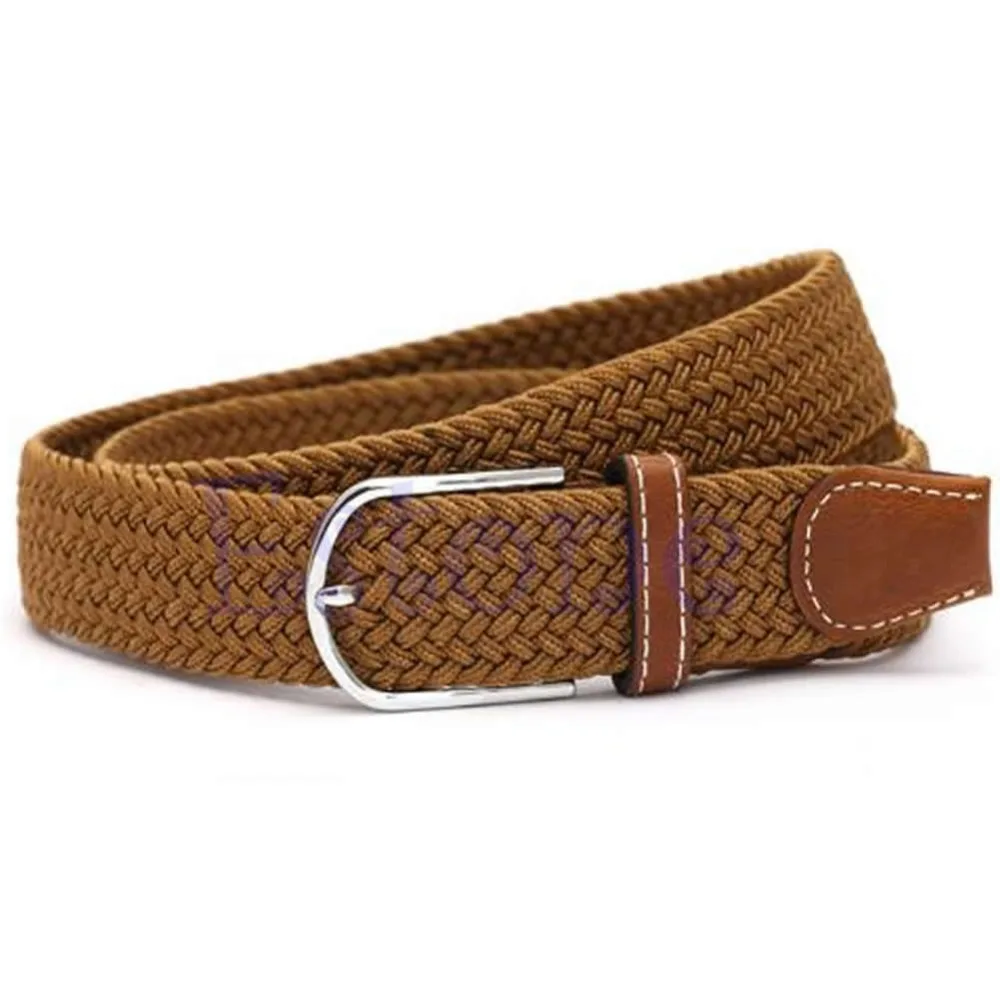 

Men Leather Braided Elastic Stretch Cross Buckle Casual Belt Waistband
