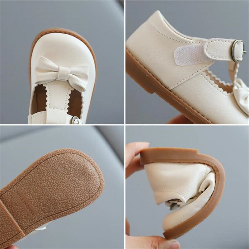 Zapatos planos con flecos para ni&ntilde;as, calzado informal de charol, con hebilla de lazo de princesa suave, c&oacute;modos para boda-4