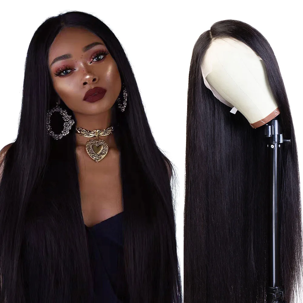 

28 inch HD Transparent Lace Frontal Wigs T Part 180 Density Brazilian Straight Lace Front Wig Remy Straight Human Hair Wigs