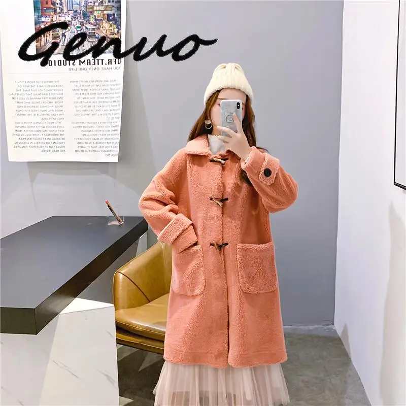 Genuo New 2019 Autumn Winter Warm Soft Buttons Fur Coat Women Jacket Female Plush Overcoat Casual Outerwear Wholesale
