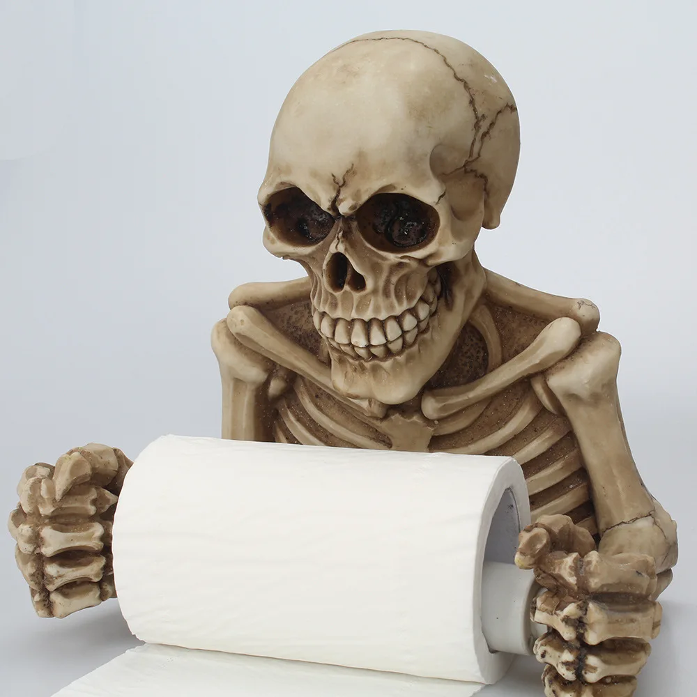 

Retro wall hanging Skull Statue Roll Paper Holder Creative resin horror paper rack home Halloween decoration gifts WY606