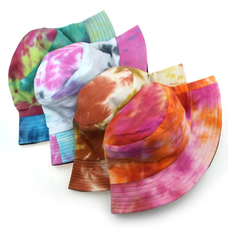 

2021 Summer Tie Dye Bucket Hat Fishing Caps Womens Flat Fishermen Caps Fashion New harajuku hat korea unisex
