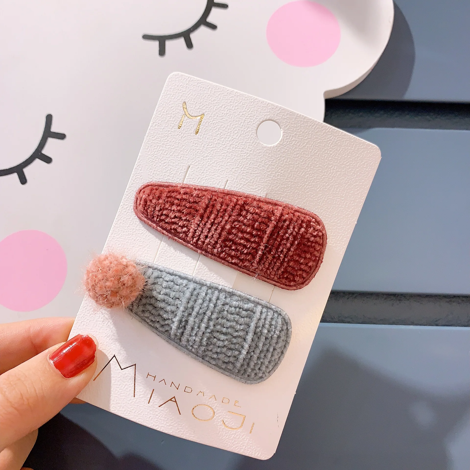 Корейский карамельный цвет плюшевая шерсть мех шпилька BB клипсы Модные женские осенне-зимние геометрические капли волос заколки для волос аксессуары - Цвет: B