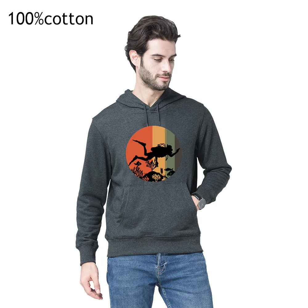 

Christmas Top Hoodie Scuba Dive Diver Vintage Retro Cool Sweatshirts Men Retro Classic Men's Cotton Bilateral pocket Hoodie