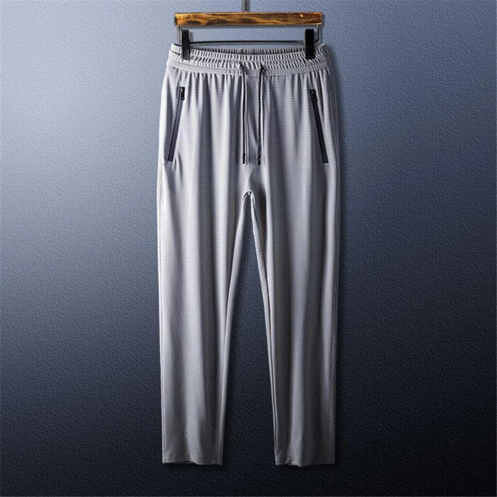 

Summer Ice Silk Sweatpants Men's Loose Breathable Pants Belted Trousers And straight-leg Mesh Trousers Cool Breathable
