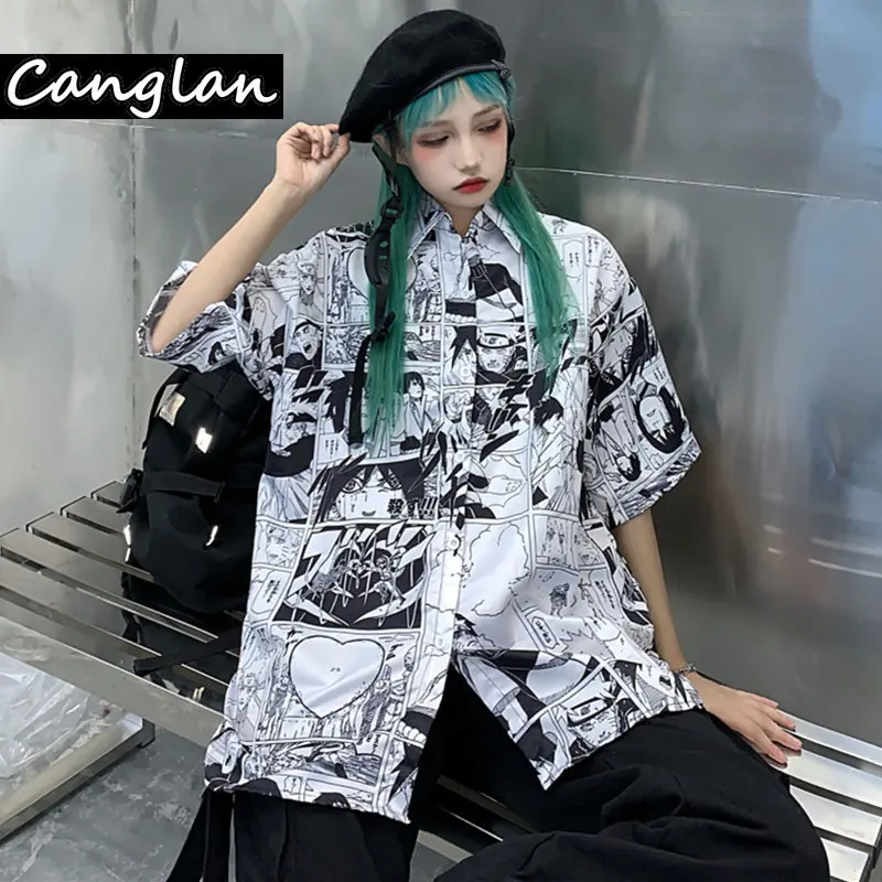 Anime Manga Print Women's Button Up Shirt - Short Sleeve Harajuku Streetwear Clothes - Graphic Cardigan Clothing - Summer Fashion for Girls image 4
