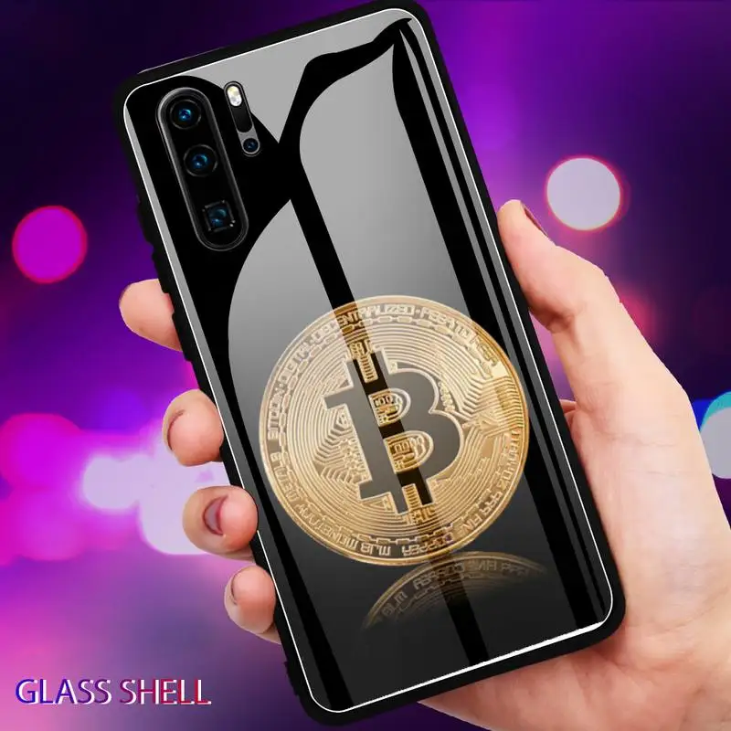 

Bitcoin Phone Case For Huawei P9 10Plus 20PRO P30 Lite Back Cover Tempered Glass Cases For NOVA 3E Series