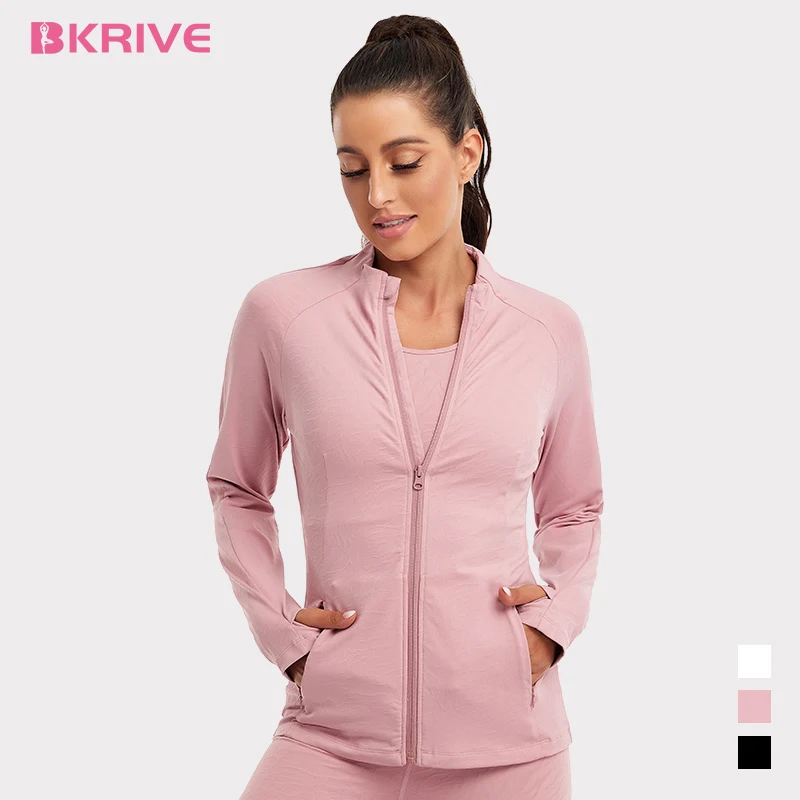 

BKRIVE спортивная куртка с длинным рукавом, Женская рубашка для фитнеса и йоги на молнии, зимний теплый топ для спортзала, одежда для активного ...