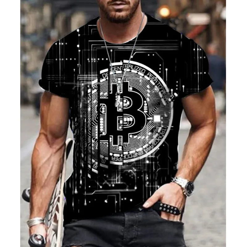 

2021 Summer 3D Printing Virtual Currency Men's Fun Top Casual Short Sleeve Color Neutral Round Neck Hip Hop T-Shirt 130-6XL