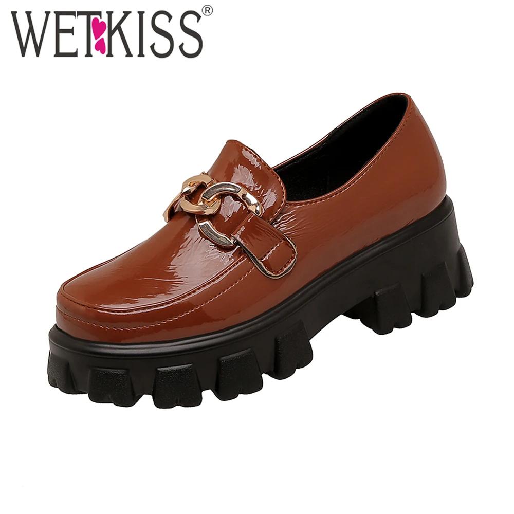 WETKISS/зимние сапоги с Женские туфли лодочки круглый носок металлическим декором