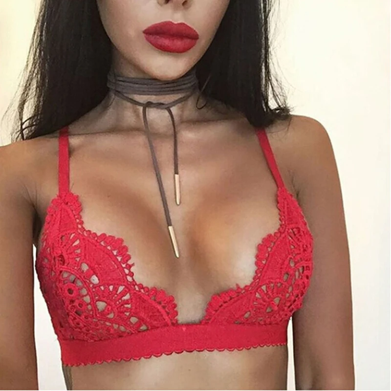 

2023 Sexy Underwear For Women Wire-Free Bikini Tops Lace Crochet Bra Back Closure Intimates Non-adjusted Straps Ladies Bra Top