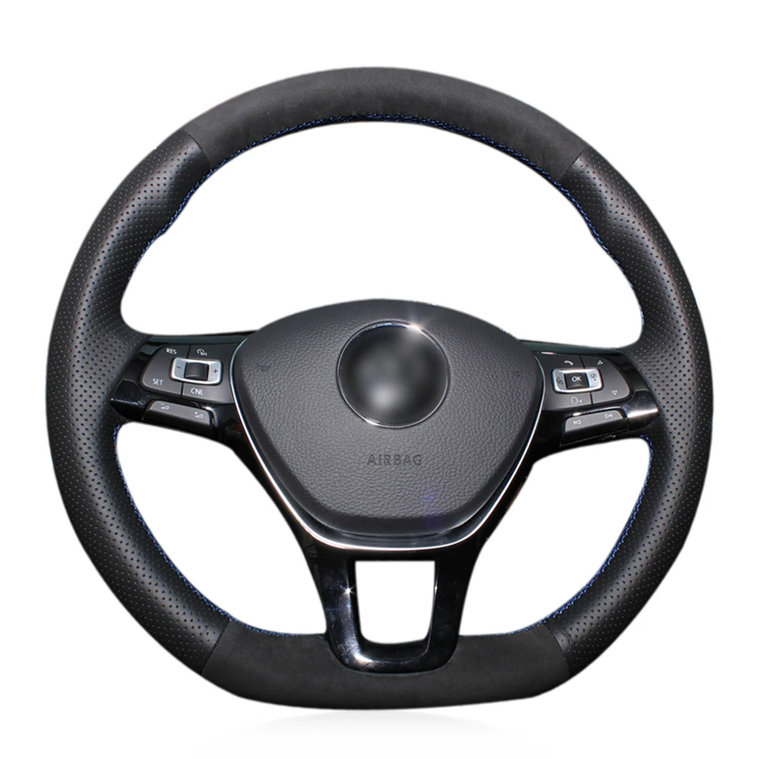 

Сшитый вручную черный натуральная кожа Замша Чехол рулевого колеса автомобиля для Volkswagen VW Golf 7 Mk7 новый Polo Jetta Passat B8 Tiguan