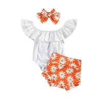 lioraitiin 0 18m newborn infant baby girl summer fashion 3pcs clothing set off shoulder solid romper top floral printed shorts