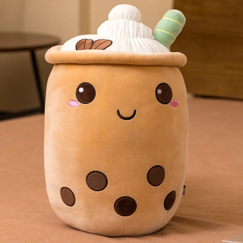 23cm Cartoon Fruit Bubble Tea Cup Plush Toys Real Life Boba Food With Suction Tubes Pillow Stuffed Soft Kawaii Decor Gifts
