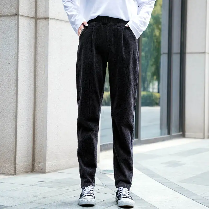 Брюки женские вельветовые с высокой талией шаровары Осень-зима повседневные