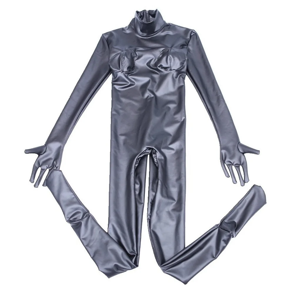 

Faux Oil Latex Seperate Fingers Bodysuit PU Leather Long Sleeve Bodycon Jumpsuit Tights Bodystocking One Piece Overalls Catsuit