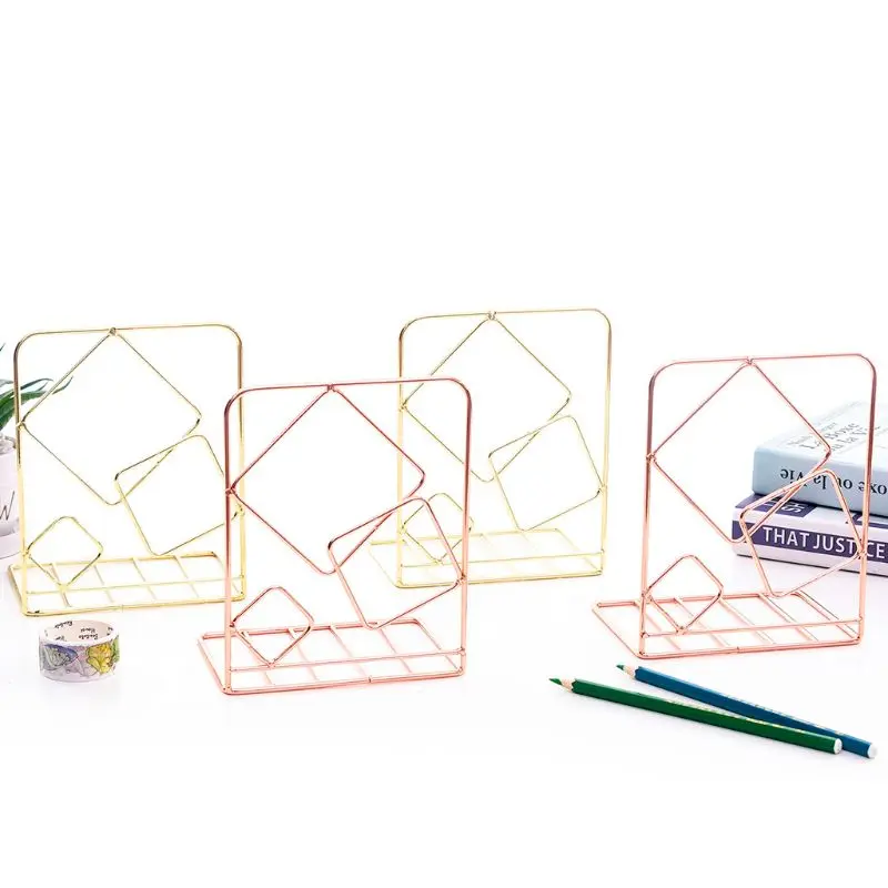 

2pcs Square Metal Desktop Bookends Book Ends Support Stand Holder Shelf Bookrack