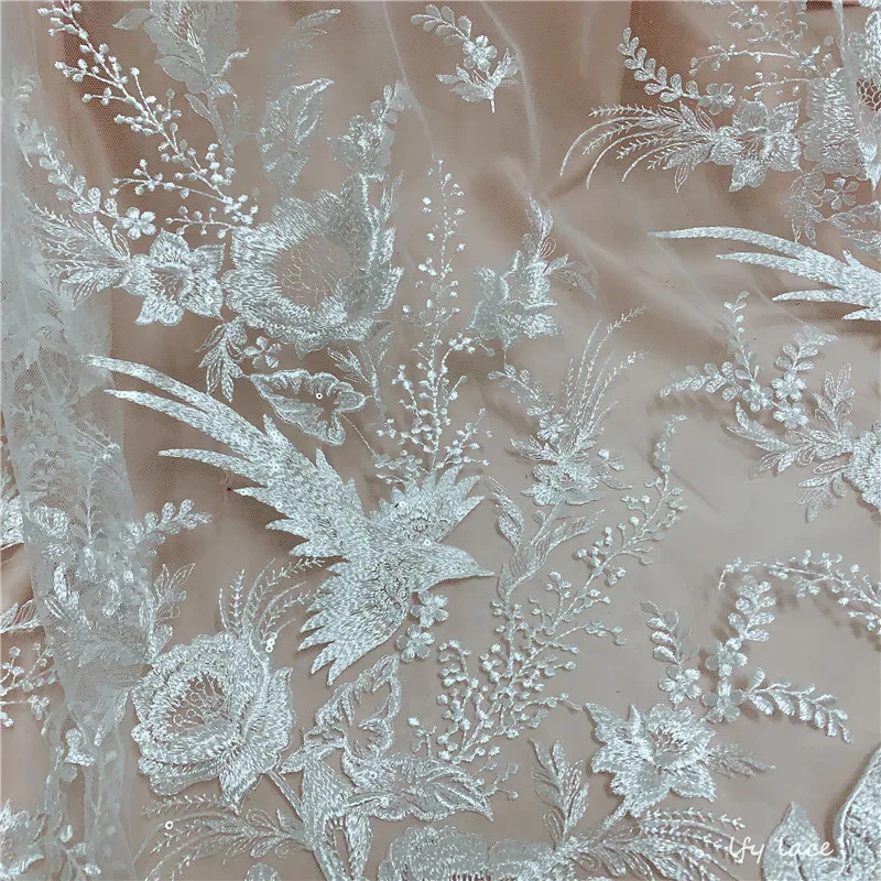 Новинка 2020 г. белое Тюлевое кружево с блестками и вышивкой французское свадебное