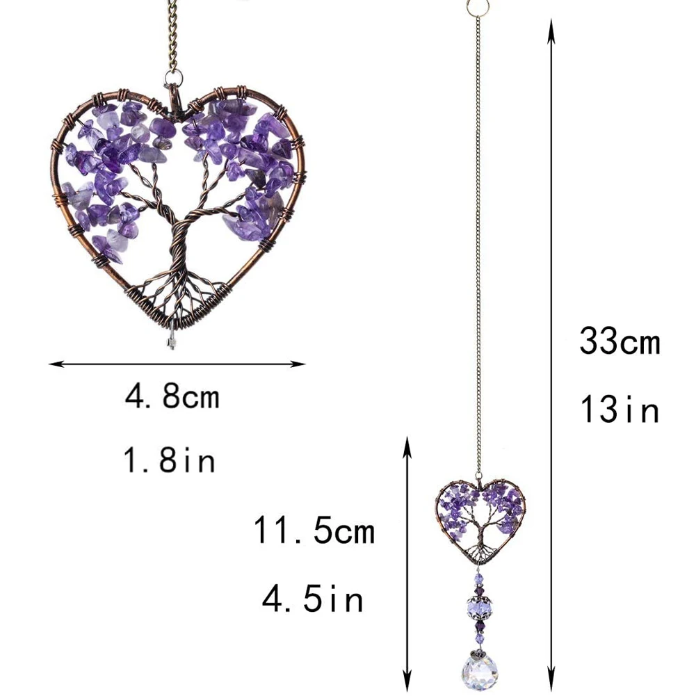

Crystal Suncatcher Hanging Decoration Tree Glass Pendant With Purple Heart Shape DIY Craft Gift For Window Garden Home Ornaments