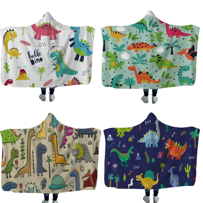 Надеваемое покрывало с капюшоном и динозавром из мультфильма мягкое пушистое