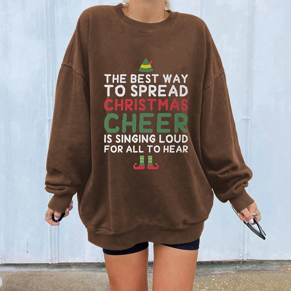 

Women's and Men's Streetwear Sweater Coat Funny Printing Best Way To Spread Christmas Cheer Black Long Sleeves Sweatshirt