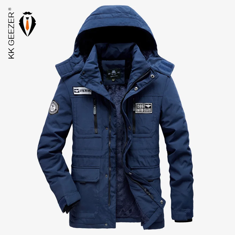 Зимняя мужская куртка утепленная в стиле милитари черная синяя Армейская