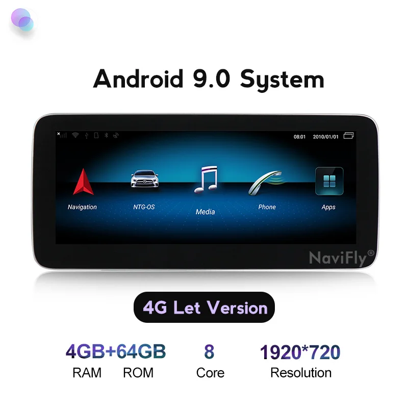 NaviFly Автомобильный мультимедийный плеер для Mercedes benz A/CLA/GLA класс X156 2013- NTG 4,5 Android 9,0 авто gps навигация wifi ips - Цвет: 4GB-64GB-4G LTE