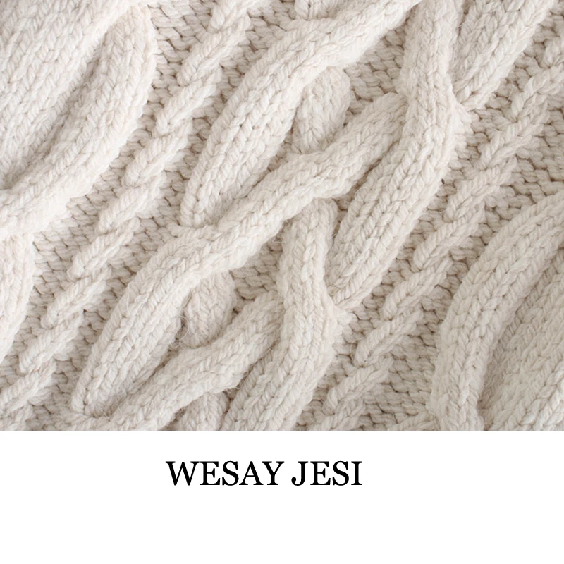 

WESAY JESI 2021 Spring Beige Cable Knit Women Sweater Fashion Casual Long Sleeve Top Vintage Warm Long Sweater Women Pullover