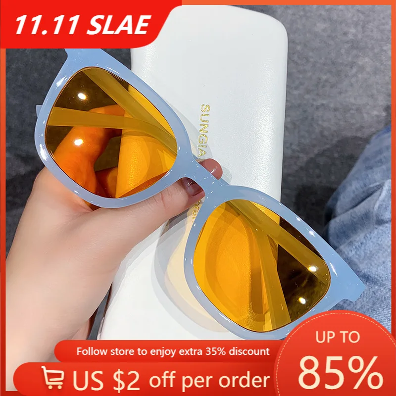 

Square Sunglasses Women Luxury Vintage Retro Rectangle Sunglasses Orange Green Lens Ins style Female Men Eyeglasses gafas de sol