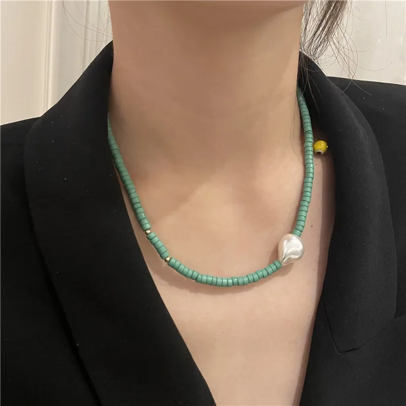 

Bohemian Irregular Pearl Beaded Necklace For Women Personality Green Temperament Fashion Jewelry Choker Collares