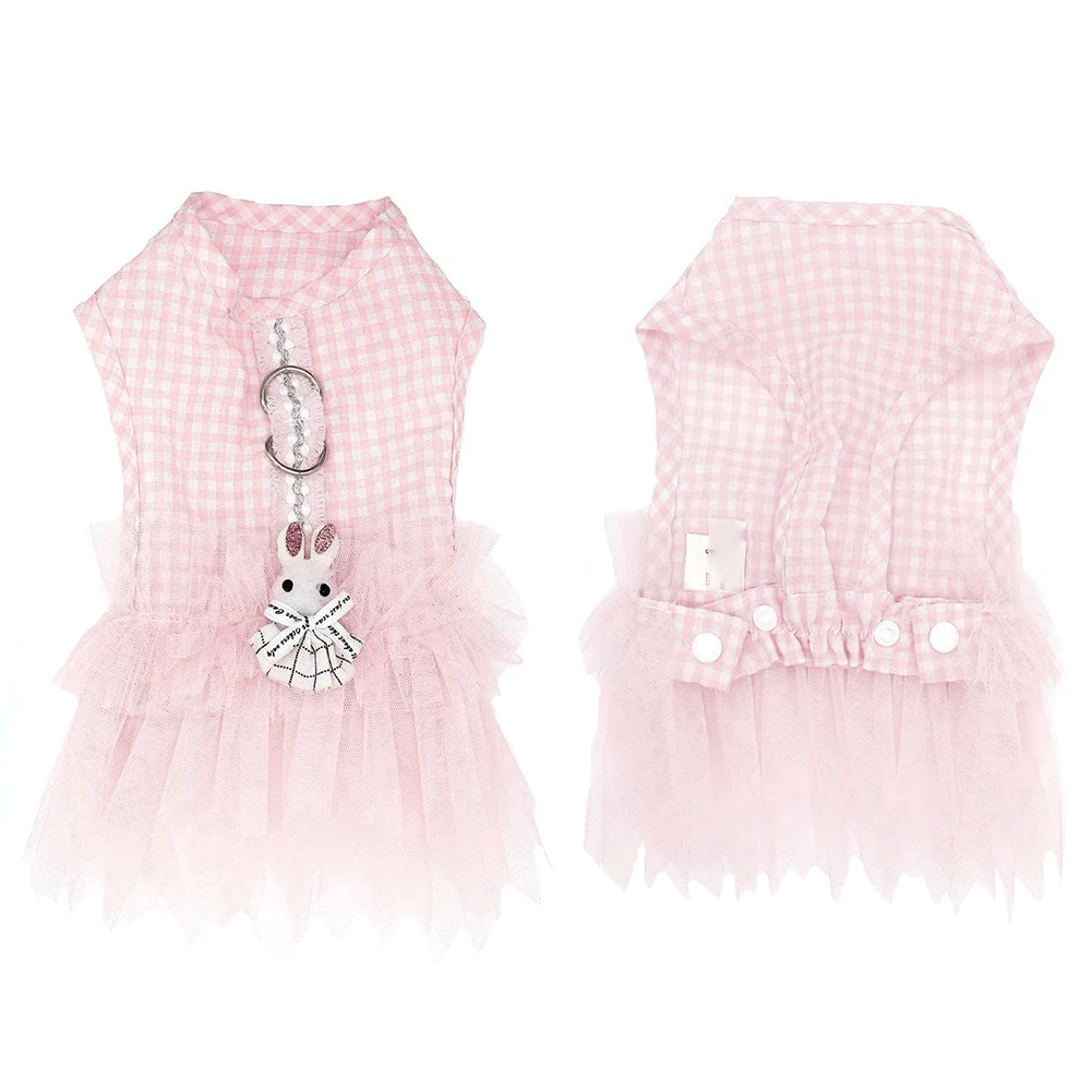 

Dog Princess Dress Puppy Summer Cute Cartoon Plaid Pet Skirt Tutu Lace Skirt Pink S M L 3 Sizes Sleeveless Pet Lattice Clothes
