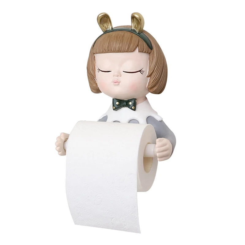 

Resin Cute Girl Toilet Paper Holder Wall Mounted Roll Paper Towel Holder Tissue Tube Self Adhesive for Bathrooms