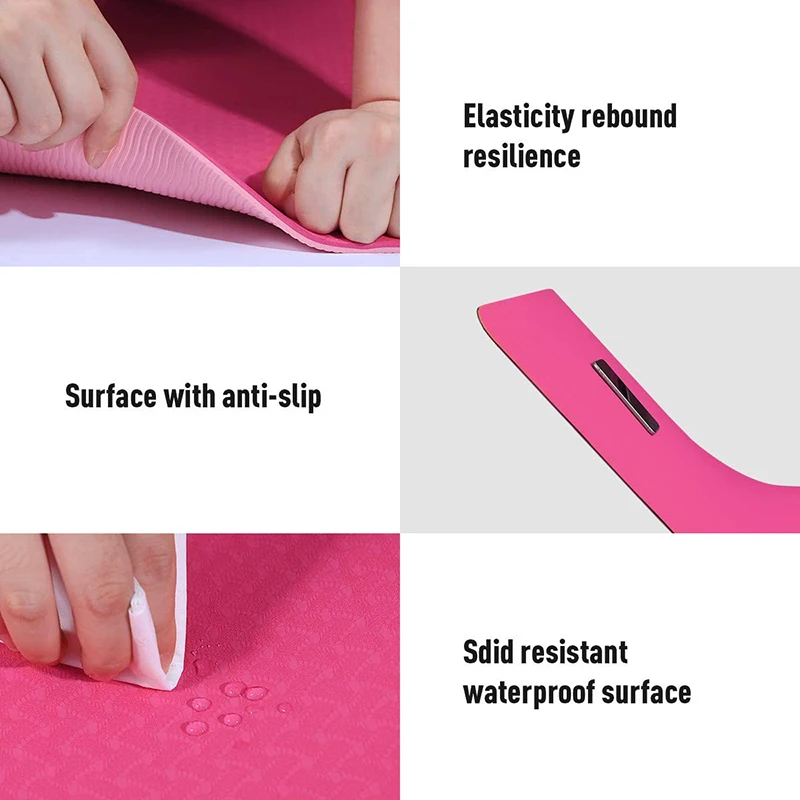 

Yoga Mat Thick 6mm TPE Eco Friendly Pilates Mats for Women Carrying Strap Exercise for Home with Gym Mat
