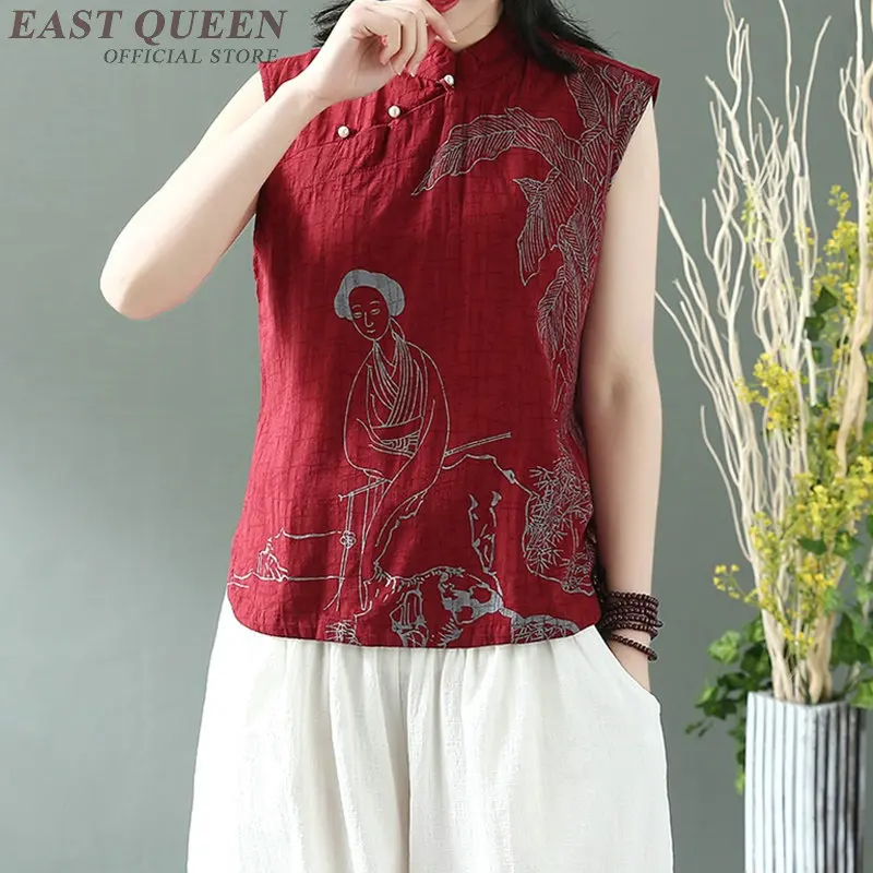 Женский топ Чонсам в китайском стиле безрукавный жилет с принтом летняя футболка