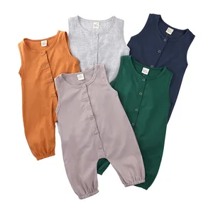 Комбинезон детский, хлопковый, без рукавов, с круглым вырезом, на возраст 0-24 месяцев